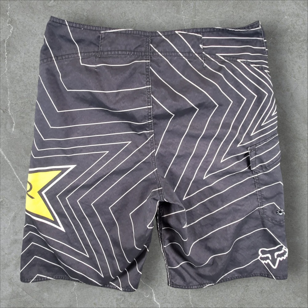 Fox Racing Board Shorts Men 32 Black Rockstar Energy Star Print Cargo Trunks Y2K